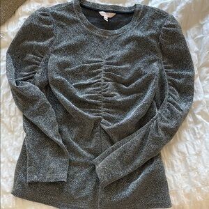 Silver Ruched Long Sleeve Top